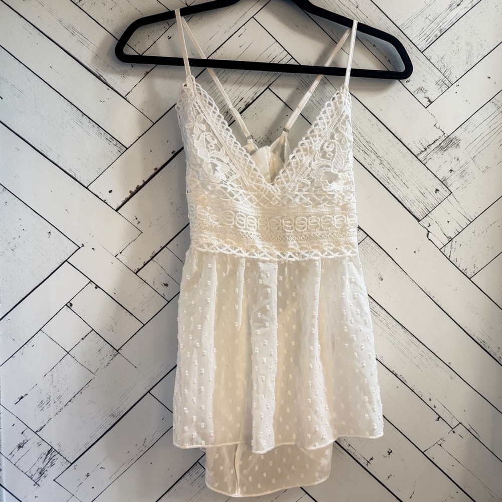 Shein White Lace Sheer Tank Top Boho Cottagecore Babydoll M